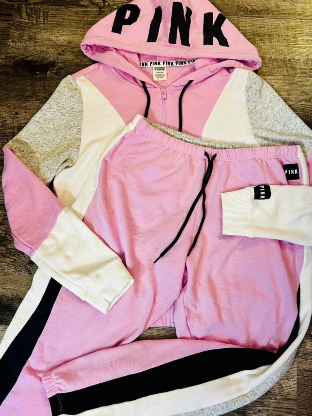 Victoria's Secret 🩷PINK 🩷Color Block -Light Pink Hoodie with Black Accents